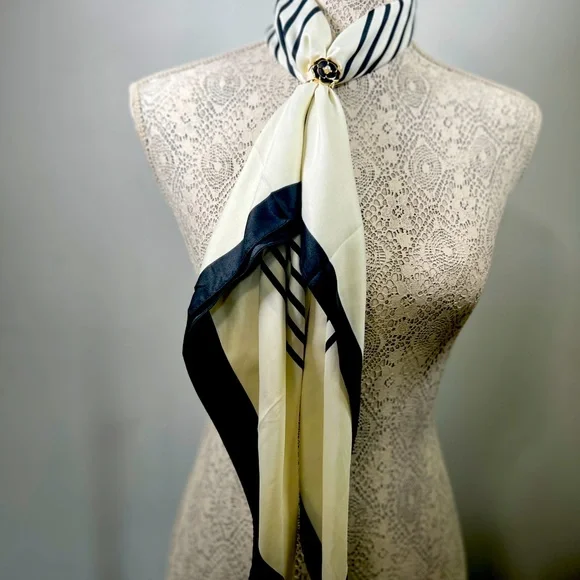 NEW ✨Women’s Scarf; silk-like black and cream square scarf - Picture 3 of 3